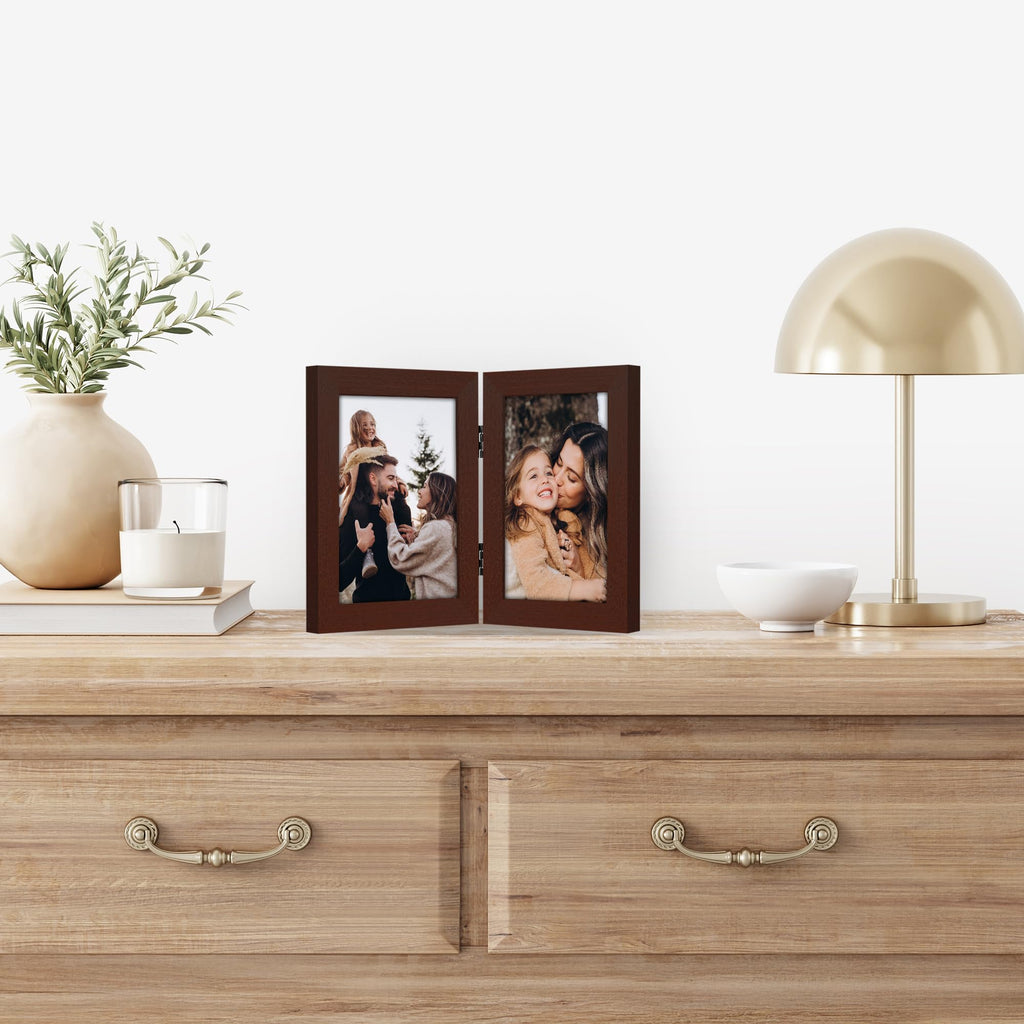 Americanflat Hinged 4x6 Picture Frame with Shatter-Resistant Glass - Double Picture Frames with Engineered Wood - Signature Collection - Photo Frame for Tabletop Display - Black