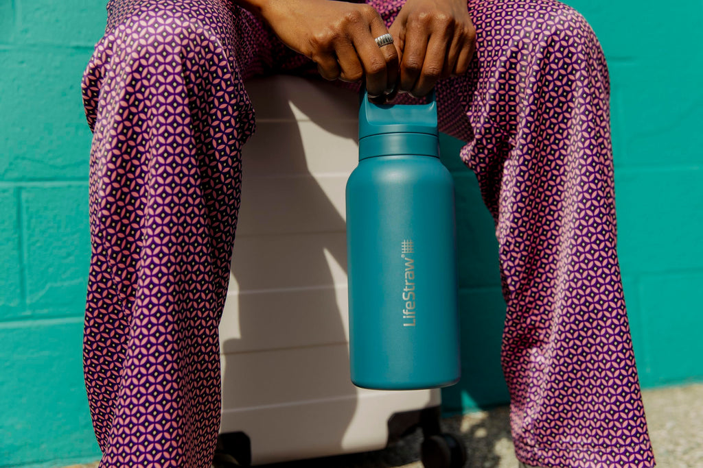 LifeStraw Go Series — Water Bottle Stainless Steel Bottle, 18oz, Aegan Sea, Removes Bacteria, Parasites, Microplastics, Improves Taste