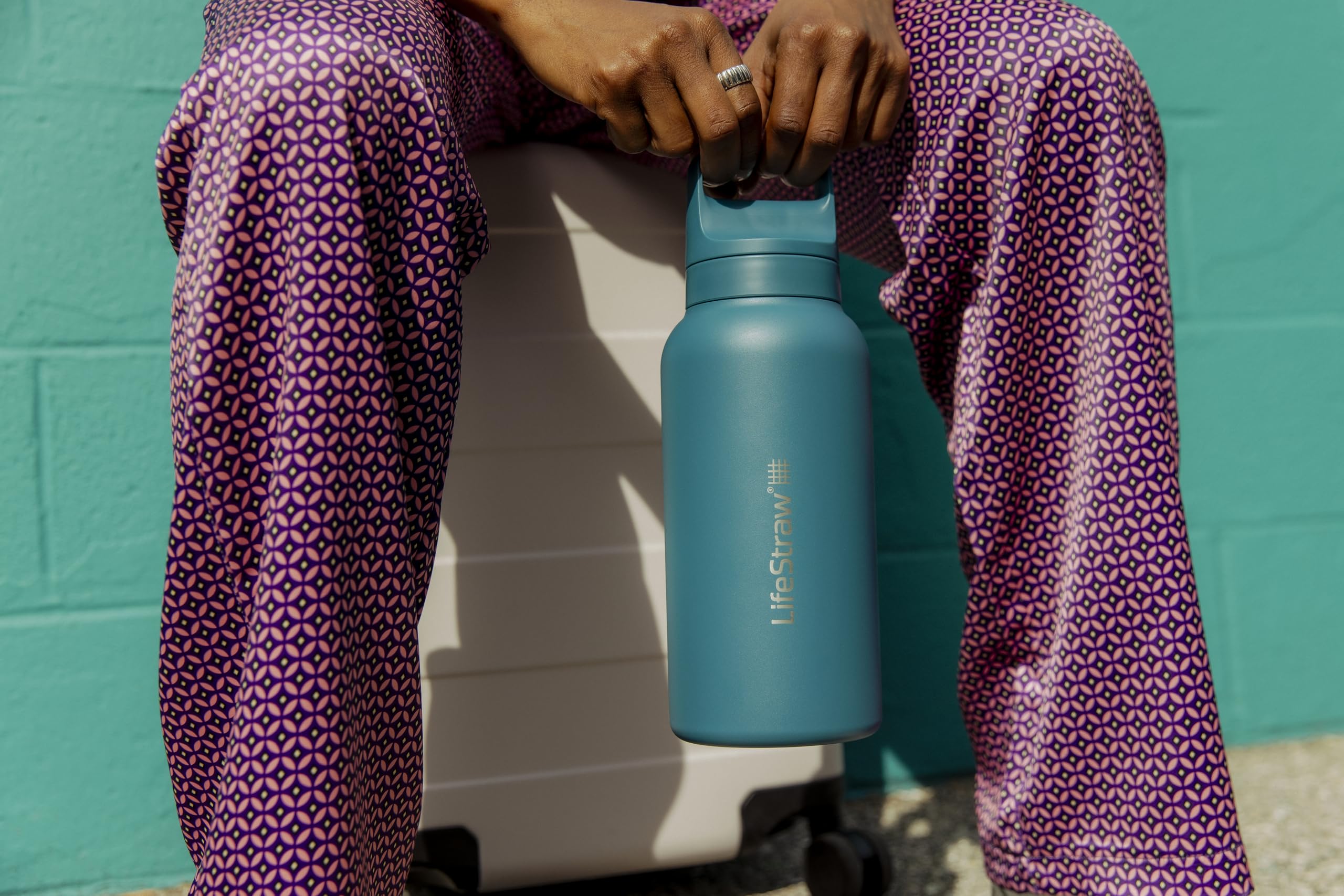 LifeStraw Go Series — Water Bottle Stainless Steel Bottle, 18oz, Aegan Sea, Removes Bacteria, Parasites, Microplastics, Improves Taste