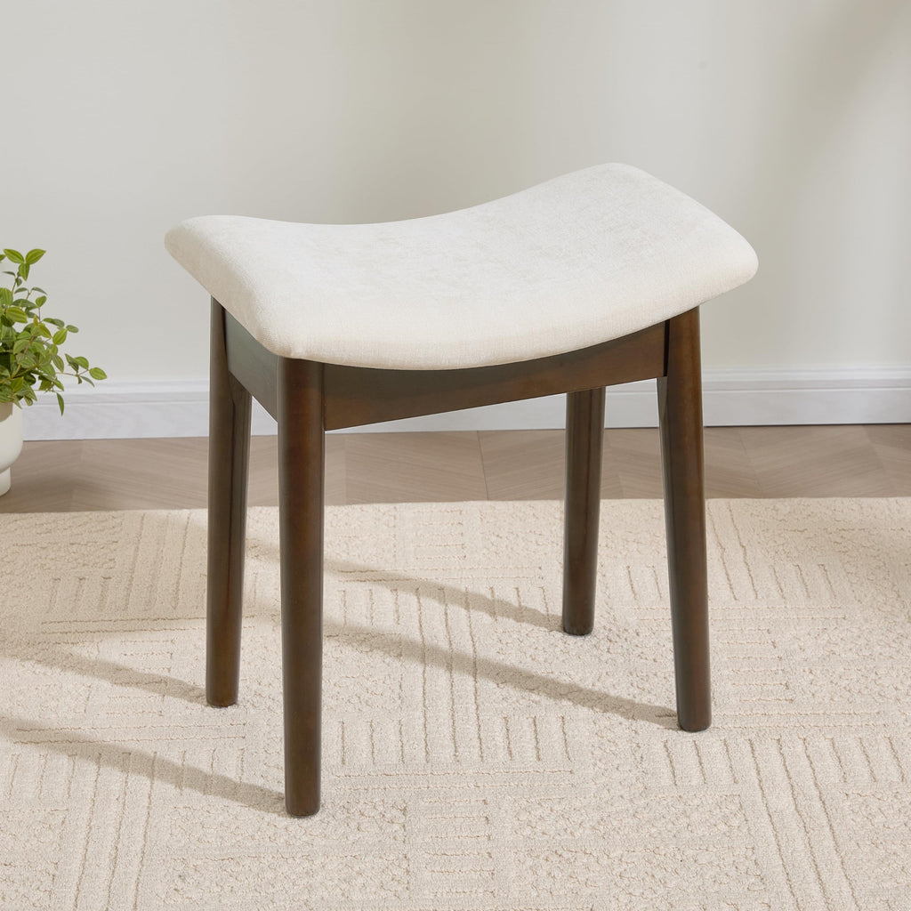Royal Windsor Vanity Stool with Saddle Cushion, 18 Inch Makeup Vanity Chair for Living Room, Modern Foot Stool Ottoman Piano Bench,Small Upholstered Bench for Bedroom, Beige