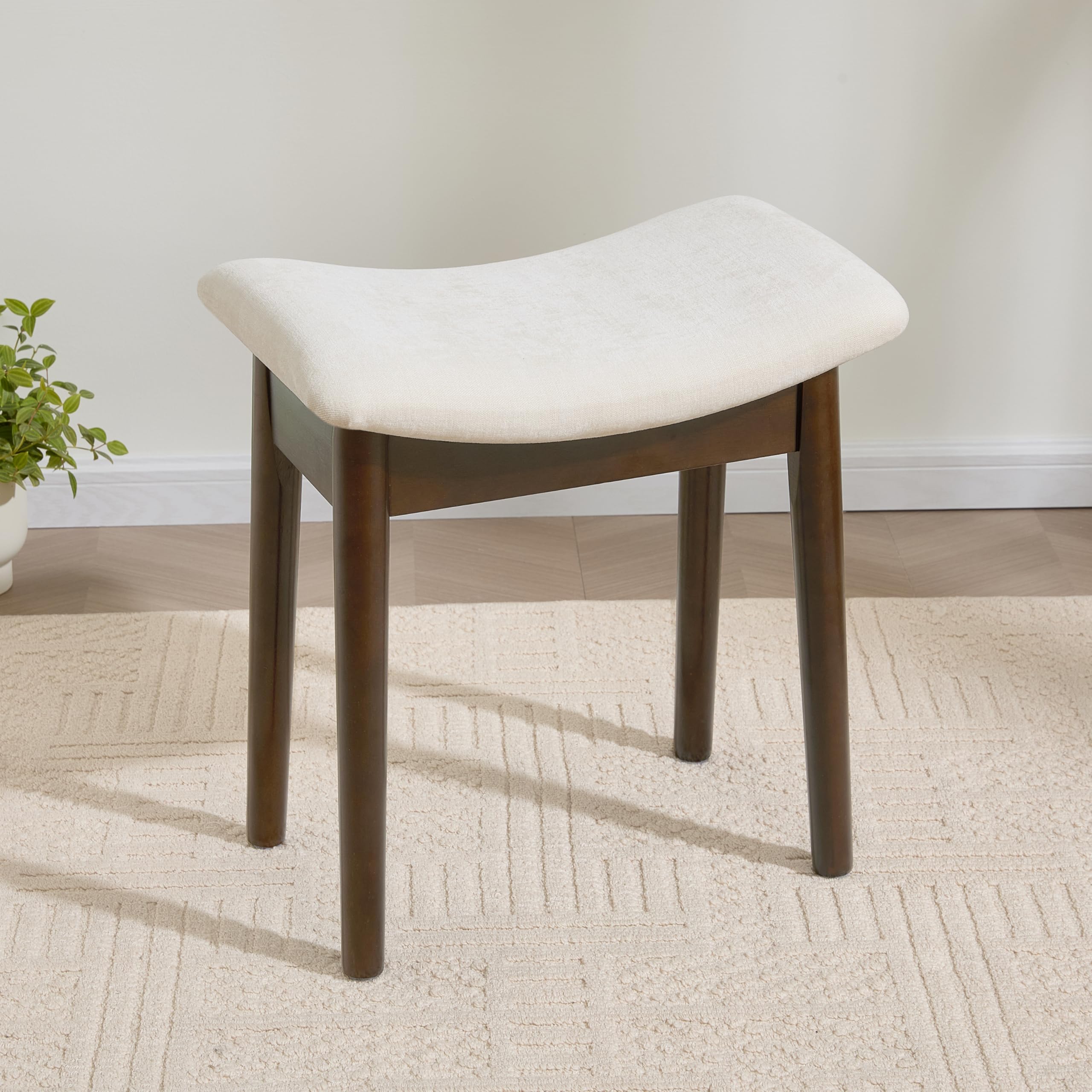 Royal Windsor Vanity Stool with Saddle Cushion, 18 Inch Makeup Vanity Chair for Living Room, Modern Foot Stool Ottoman Piano Bench,Small Upholstered Bench for Bedroom, Beige