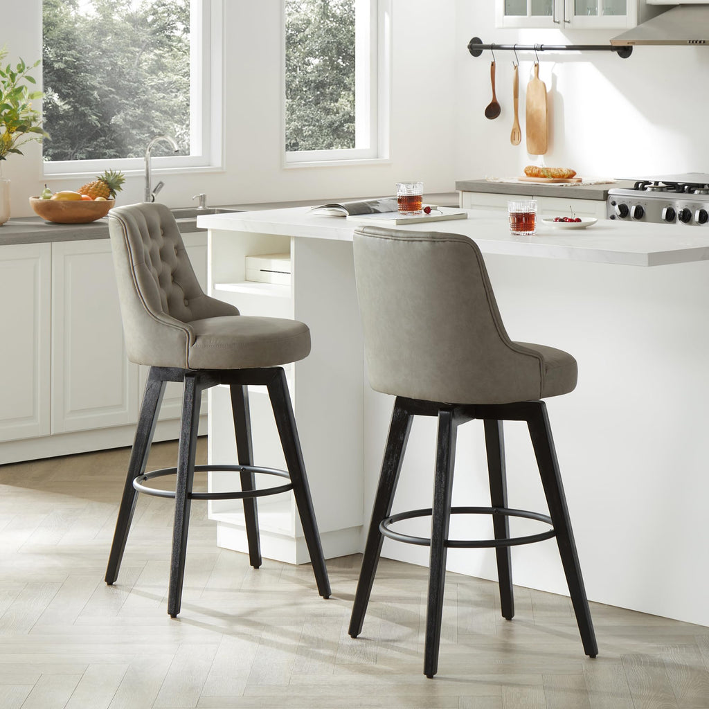 Watson & Whitely Counter Height Bar Stools, Performance Fabric Upholstered Modern Swivel Barstool with Back, Solid Wood Legs, 26" H Seat, Flint Grey