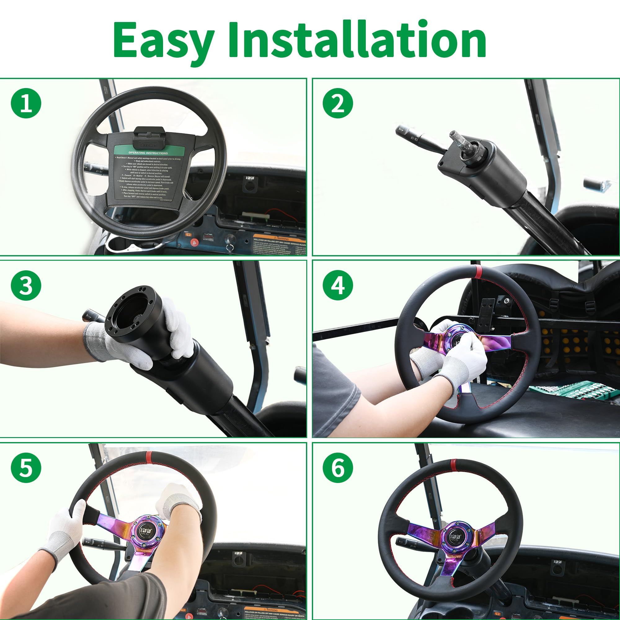 10L0L Golf Cart Steering Wheel, 13' Universal Fit for EZGO TXT/RXV, Club Car DS/Precedent, Yamaha G2-G29 (Carbon Black)