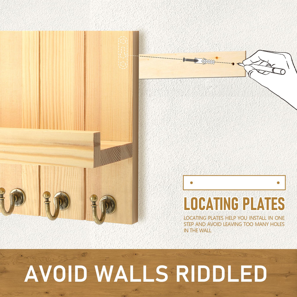 Rebee Vision Acacia Wood Key Holder Wall Mount – Farmhouse Key Holder for Wall & Mail Organizer with Shelf for Home Decor – Ideal for Apartment Essentials (Acacia Wood, 3.54" x 10" x 7.28")