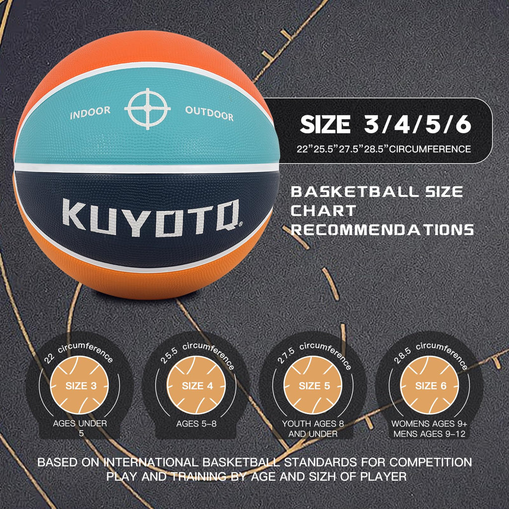 KUYOTQ Kids Youth Adult Size 3/4/5/6/7 (22/25.5/27.5/28.5/29.5") Basketball Premium Rubber or Faux Leather Basketball Indoor Outdoor Basketball for Boys Girls Womens Mens Basketball Gifts (Deflated)