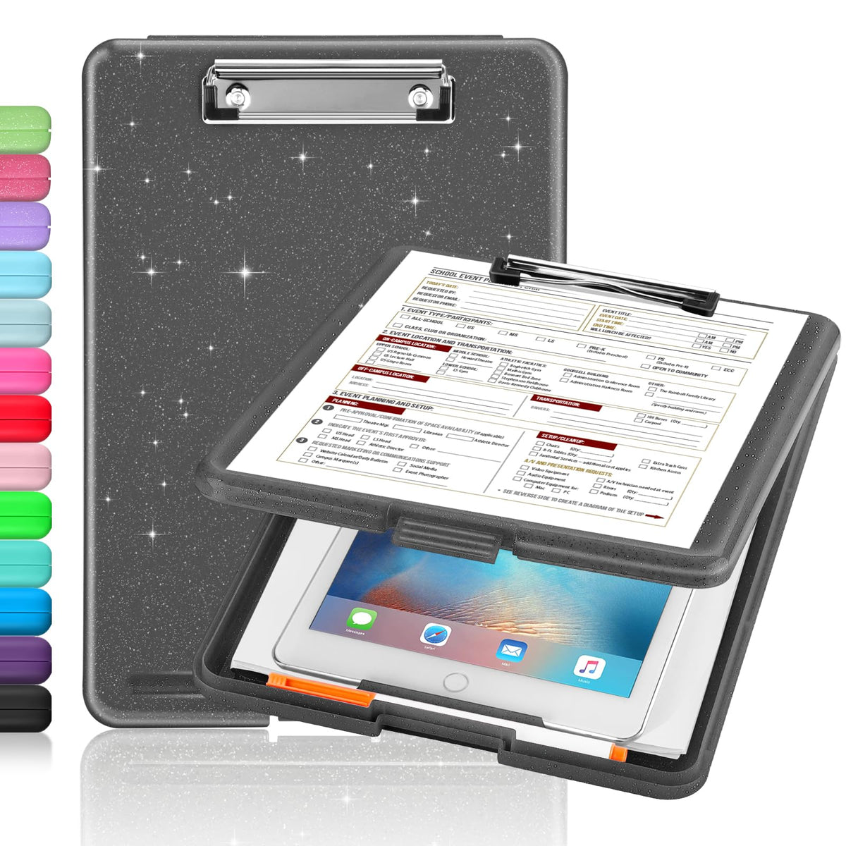Sooez Clipboard with Storage, Plastic Storage Clipboards with Low Profile Clip, Nursing Clip Boards Foldable, Hanging Clipboard Case for Work, Teacher, Classroom Must Haves, Office School Supplies