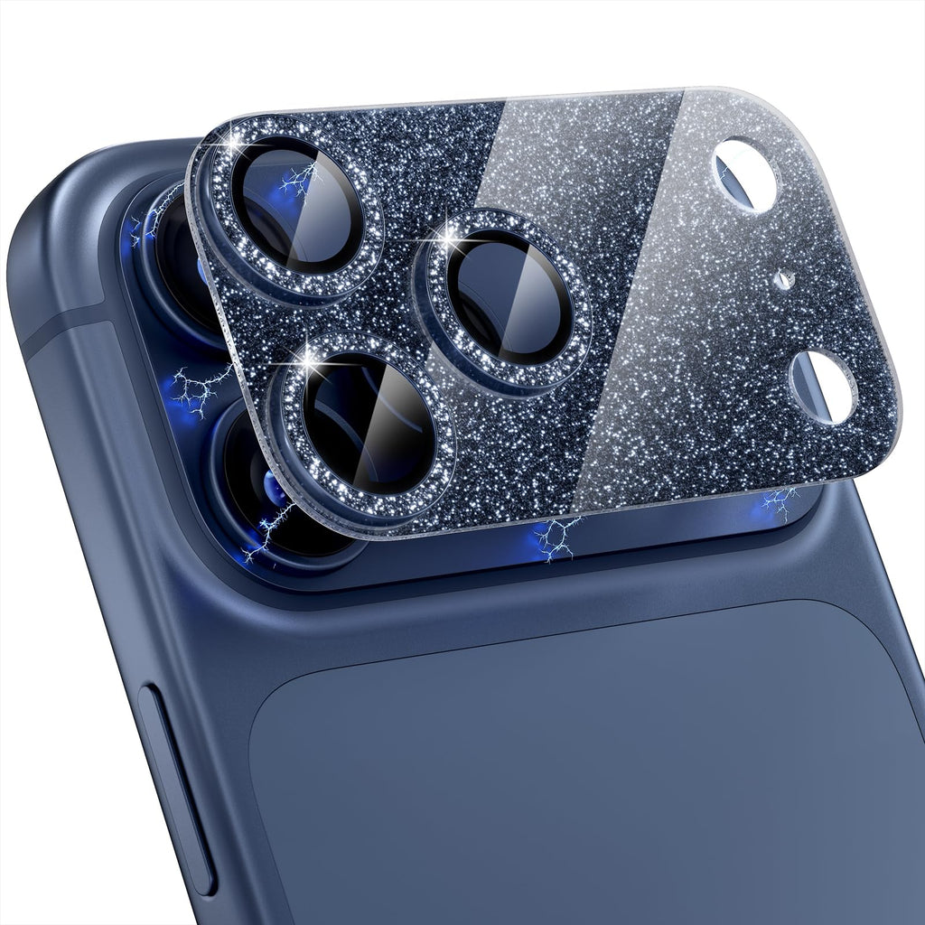 Choiche Compatible for iPhone 16 Pro/iPhone 16 Pro Max Camera Lens Protector, Bling Camera Cover with 9H Tempered Glass Lens Screen Protector Metal Ring Decoration Accessories(Black)
