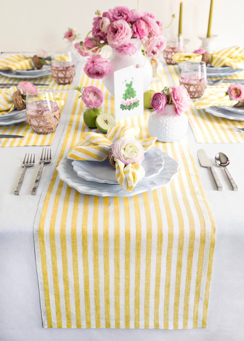 Solino Home Linen Table Runner 36 Inches - Amalfi Stripe 100% Pure Linen Natural and White Table Runner 14 x 36 Inch Ideal for Dresser and Coffee Tables - Summer