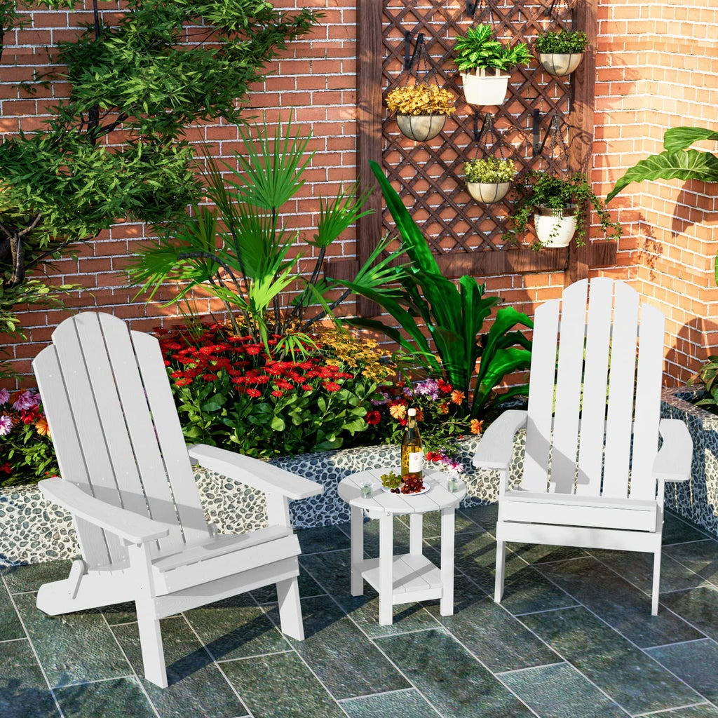 MXIMU Round Outdoor Side Table Adirondack Tables 18 Inch Chairside End Tables with Storage Shelf, 2-Tier Plastic Patio Side Table for Balcony Backyard Lawn (Black, 1 Pack)