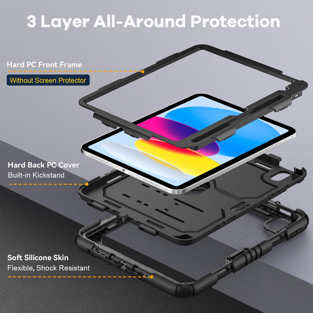 OKP Case for iPad 9th/ 8th/ 7th Generation (2021/2020/2019), Heavy Duty 10.2 inch iPad Shockproof Rugged Protective Cover with Built-in Stand, Hard iPad 9 8 7 Gen Cases for Kids Girls Boys, Black