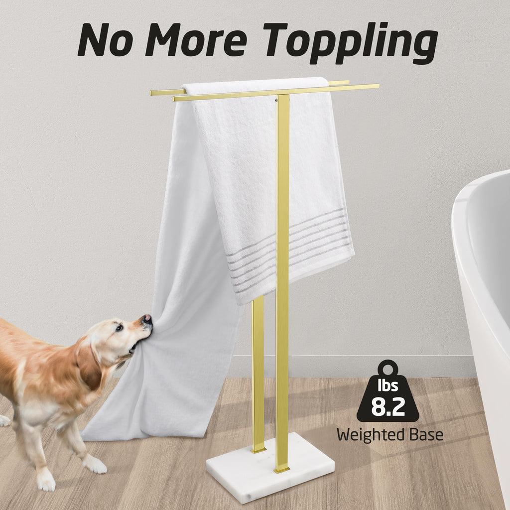 KES Standing Towel Rack with Black Natural Marble Base, 2-Tier Towel Rack Stand for Bathroom Floor, Bath Towel Holder Fits Bath Towel & Hand Towel,18/8 Stainless Steel, BTH217-BBK