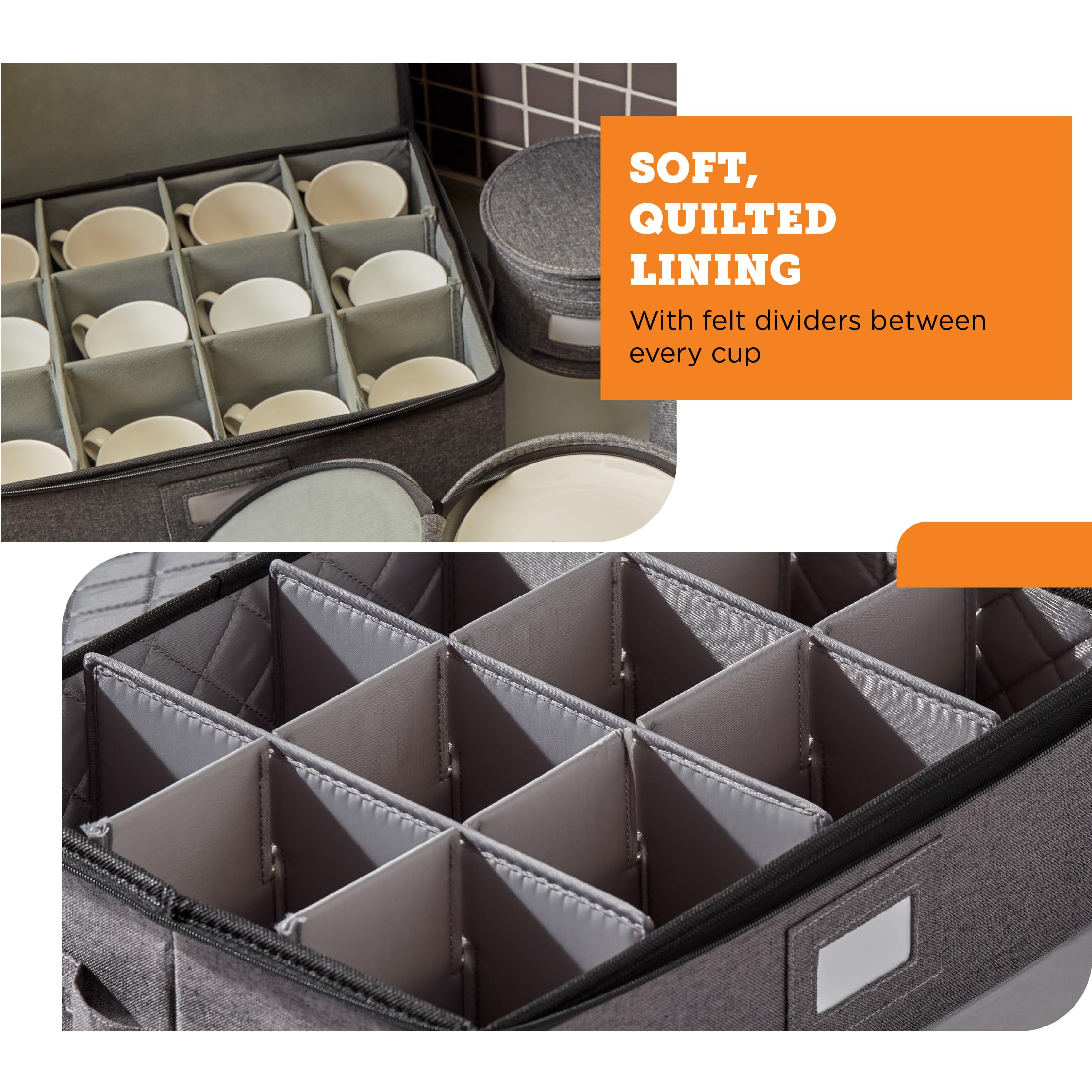 storageLAB Wine Glass Storage Containers, Hard Shell Organizer for Stemware and Glassware Sets, Stackable Wine Glass Storage Box with Dividers for Kitchen and Moving Supplies - 1 Pack, Cream
