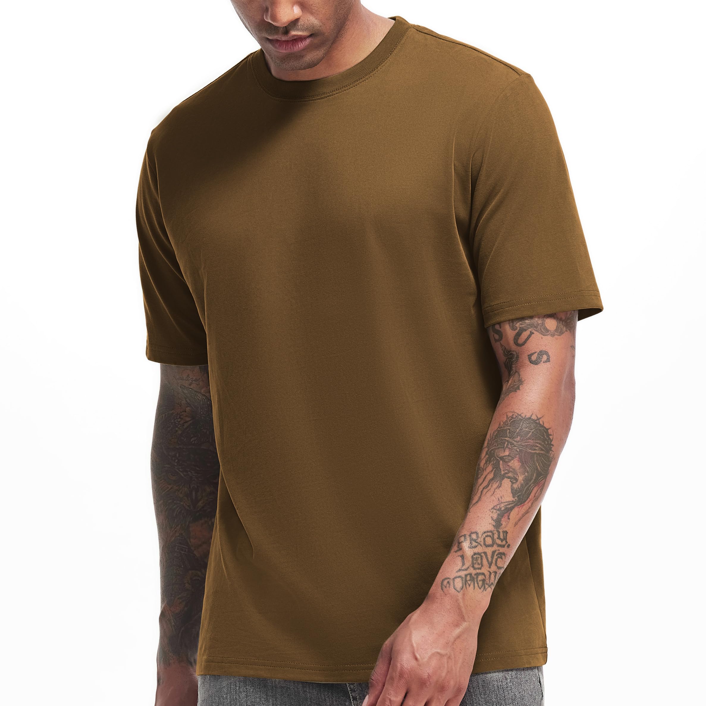 VEIISAR Men's Heavy Weight Crew Neck T-Shirt Mens Premium Cotton Tee - Pre Shrunk S-3XL