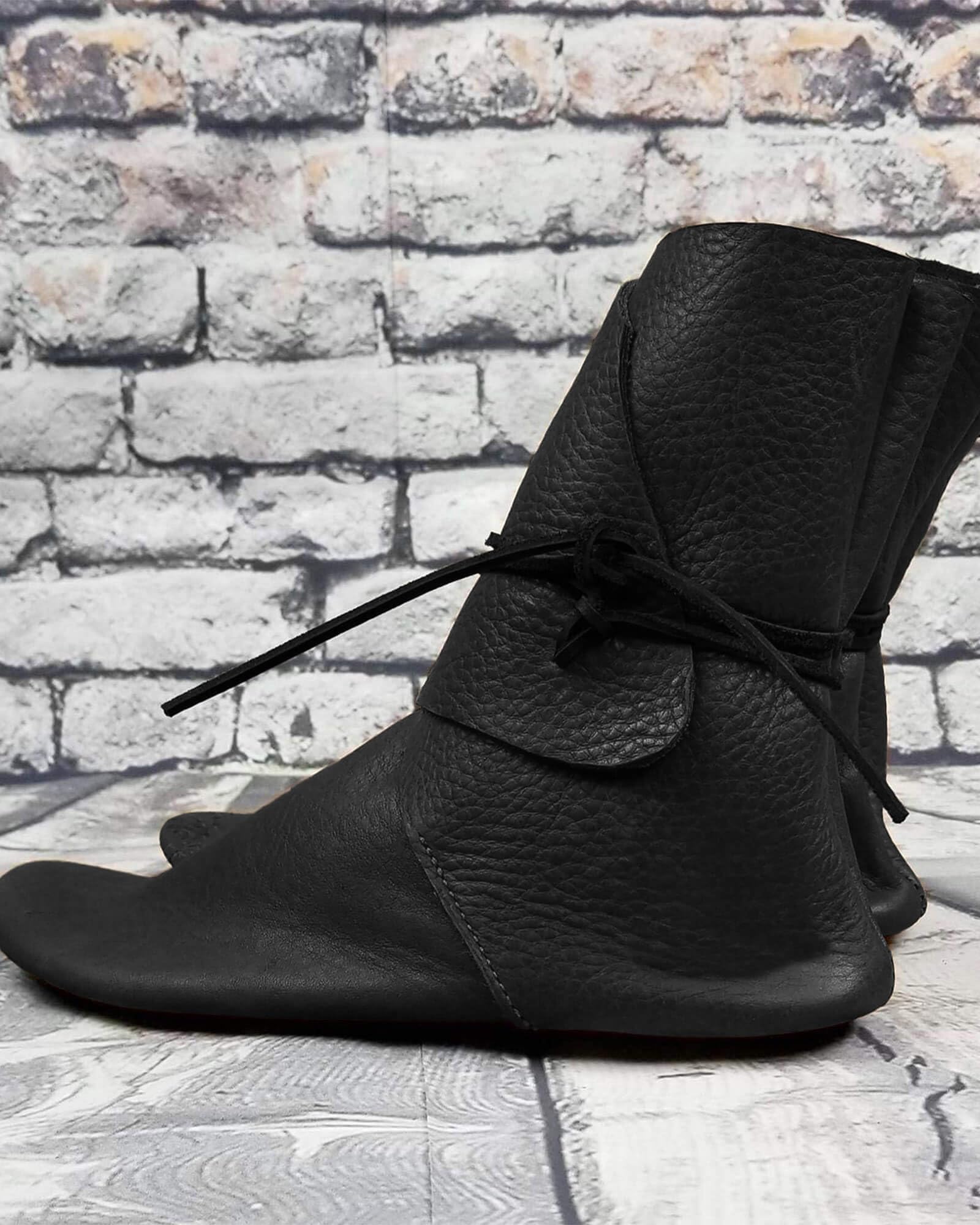 Syktkmx Mens Renaissance Boots Slip on Lace Up Medieval Cosplay Western Pirate Viking Tied Halloween Cuff Shoes