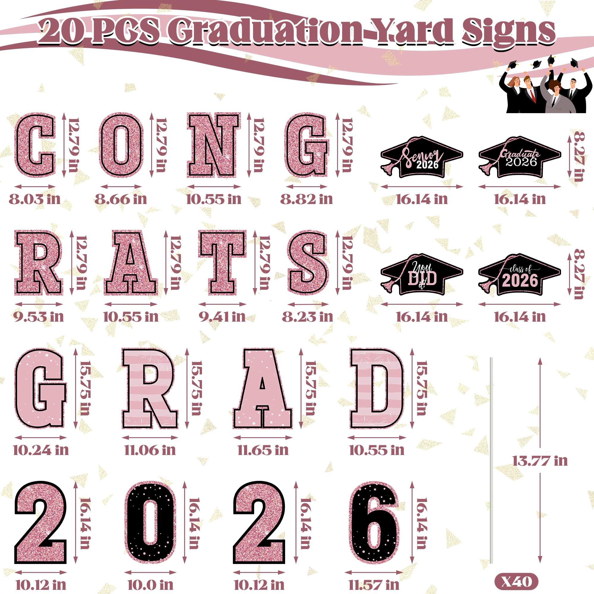 HOVACY 20 PCS Black Gold Graduation Yard Signs Class of 2026 | Black Gold 20 PCS, 40 Stakes, 11.57 x 16.14 in, Corrugated Plastic, Waterproof, Congrats Grad Sign, Graduation Sign