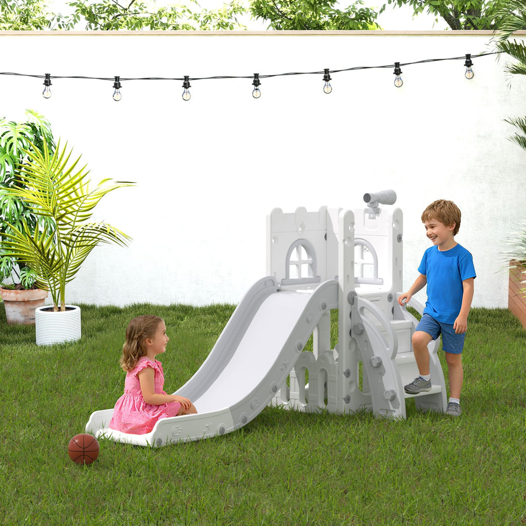 LulliSpace 6 in 1 Toddler Slide,Kids Playset for Toddlers Indoor Outdoor, Baby Slide with Basketball Hoop, Telescope & Storage Space,Non-Slip Steps for Great Gift