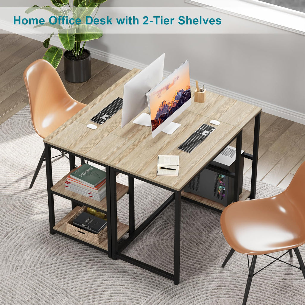 SINPAID 40 Inch Small Gaming Desk with Shelves for Small Spaces, Easy Assembly Study Desk, Sturdy Writing Desk for Bedroom & Home Office, Black