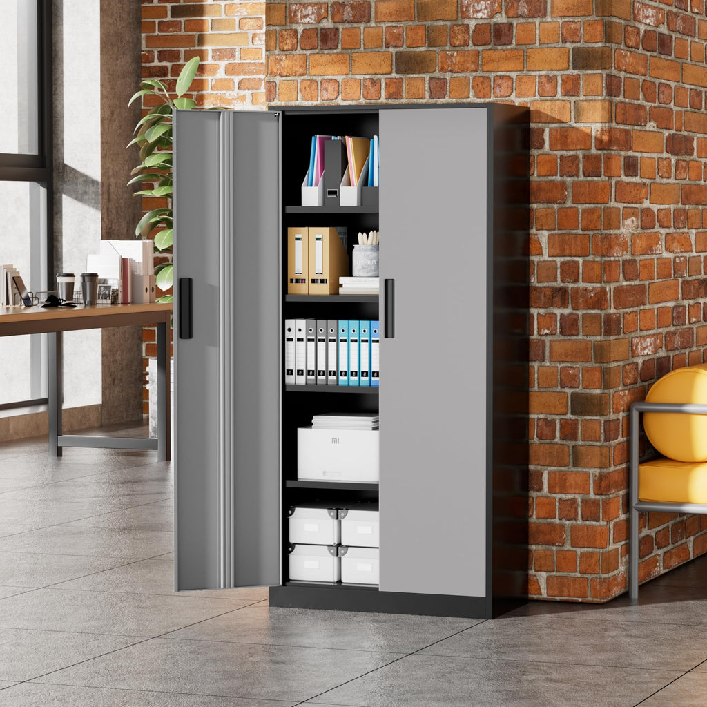 Greenvelly Metal Storage Cabinet, 36" Locking Storage Cabinet with Doors and Shelves, Lockable Storage Cabinets for Home Office, Utility Locker Cabinet, Steel Garage Cabinet with 2 Keys, Black
