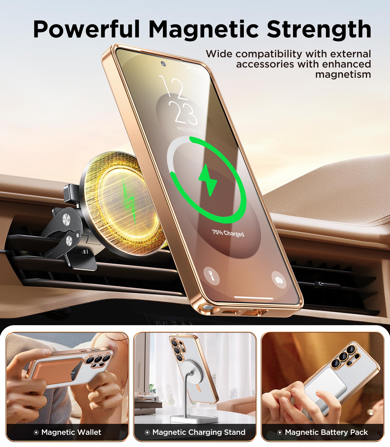 Magnetic Case Compatible with Samsung Galaxy S25 Ultra,Compatible with MagSafe,[Full Camera Protection][Screen Protector] Shockproof Plating Clear Phone Cover for Galaxy S25 Ultra(Black/Clear)