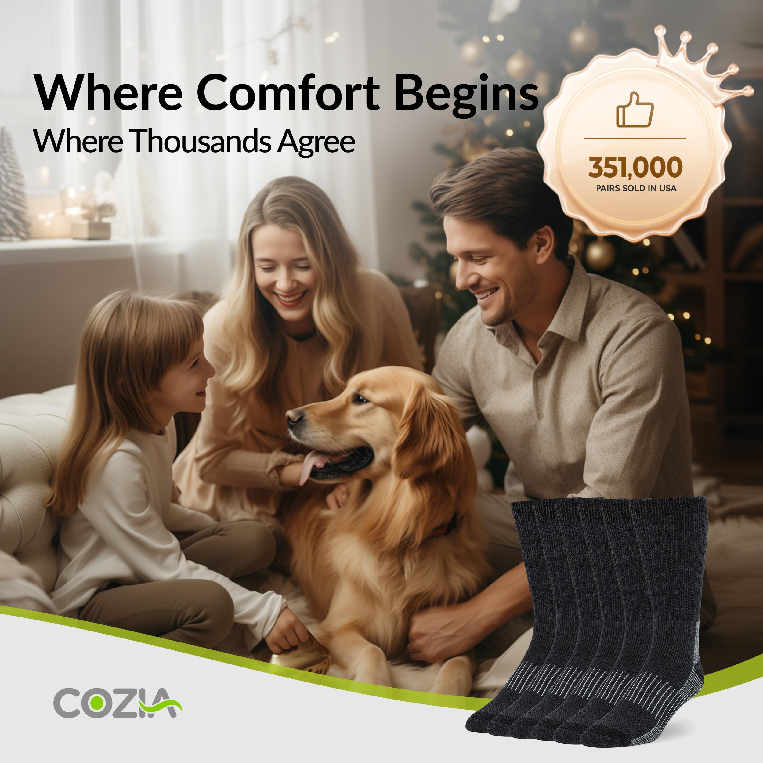 COZIA Merino Wool Socks for Men & Women Casual Warm Winter Cozy Thermal Socks