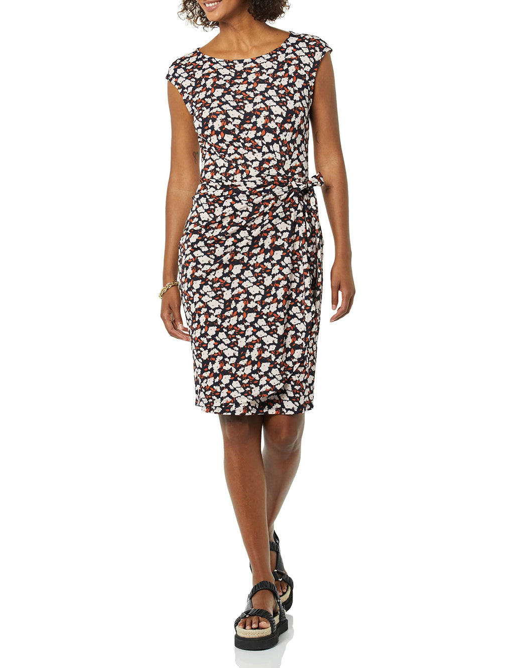 Amazon Essentials Women's Cap Sleeve Boat-Neck Faux Wrap Dress