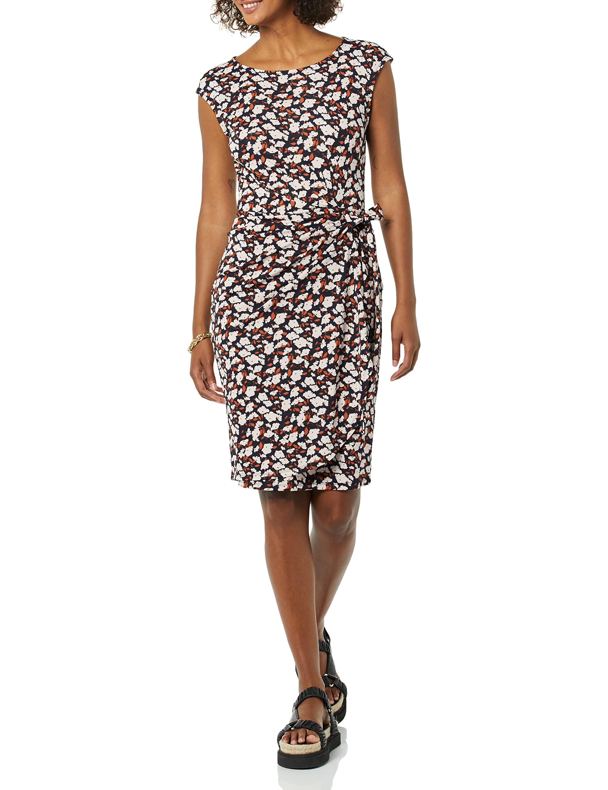 Amazon Essentials Women's Cap Sleeve Boat-Neck Faux Wrap Dress