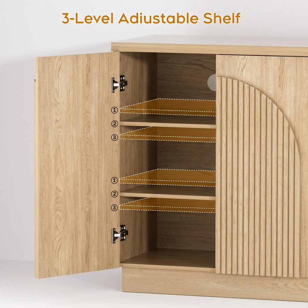 Yechen 55" Fluted Sideboard Buffet Cabinet with Storage, Wood Mid Century Modern Credenza Cabinet w/Arched Reeded Doors & Adjustable Shelves for Kitchen, Living Room, Entryway