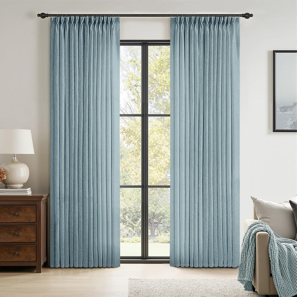 MIULEE Pinch Pleated Linen Curtains 84 Inches Long 2 Panels for Bedroom Living Room, Soft Thick Linen Textured Window Drapes Back Tab Hooks Semi Sheer Light Filtering Farmhouse，Beige
