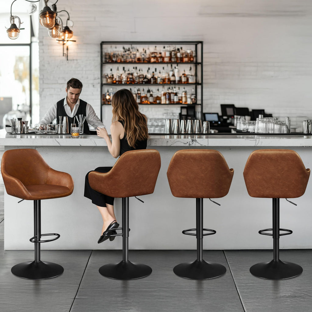 Yaheetech Bar Stools Set of 2, PU Leather Swivel Counter Height Barstools, Adjustable Bar Chairs with Backrest and Footrest, Kitchen Island Stool for Home Kitchen, Black