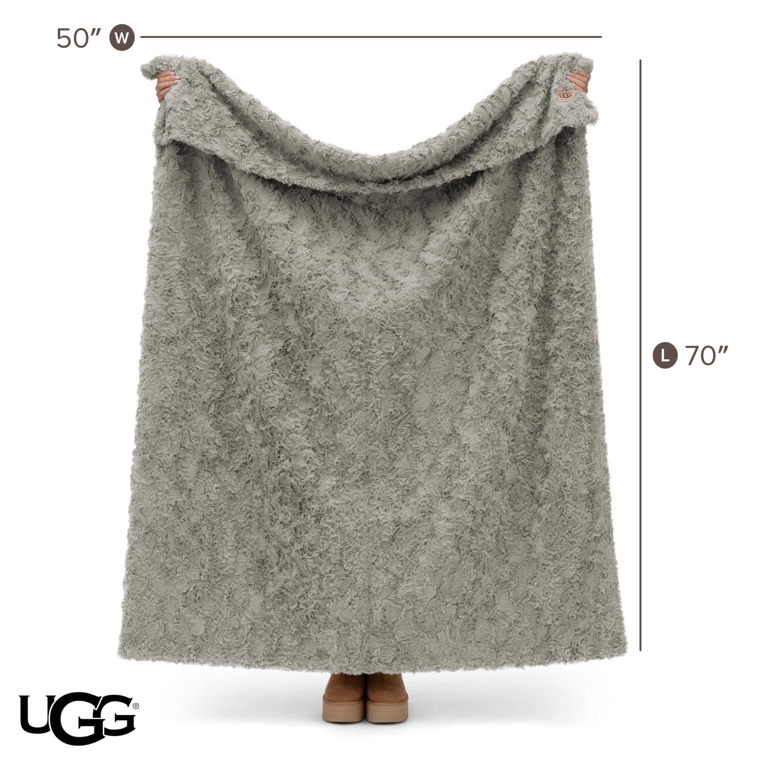 UGG Adalee Faux Fur Twin Size Blanket, Warm Cozy Blanket, Extra Large Throw for Sofa, Washable Bedding for Twin XL Size Bed, Cute Room Decor, 66" x 90", Oyster Brown