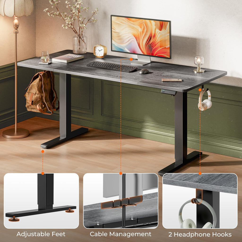 Huuger 48 x 28 Large Electric Standing Desk, Height Adjustable Desk, 27.6" Deep Desktop, Stand up Gaming, 2 Hooks, 3 Preset Heights, for Home Office, Black
