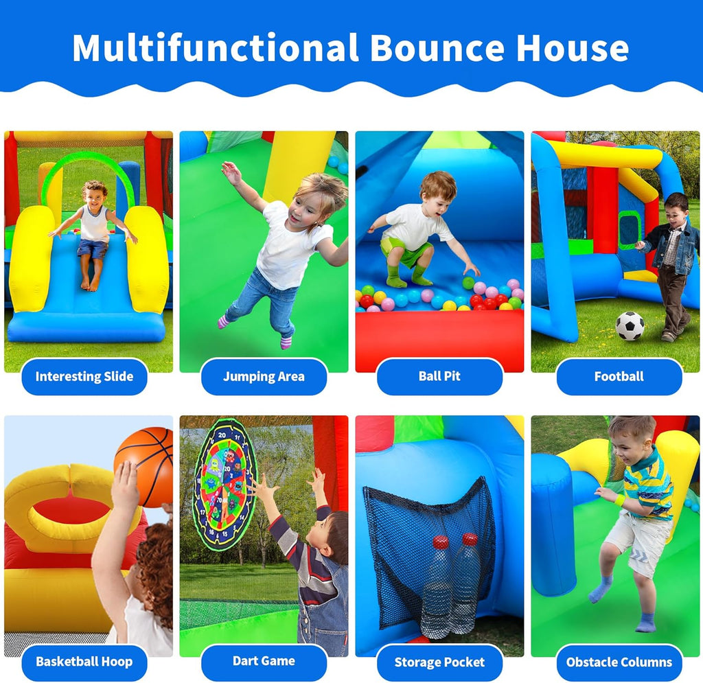 WELLFUNTIME Inflatable Bounce House,Jumping Castle Slide with Blower,Kids Bouncer with Ball Pit