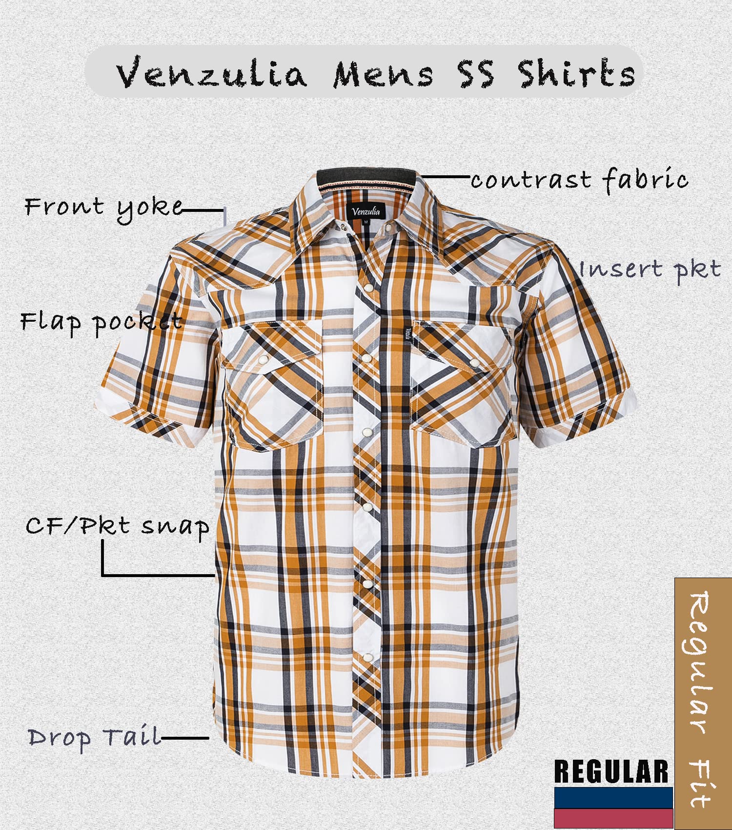 Men's Western Snap Casual Shirt Two Pocket Short Sleeve Shirt
