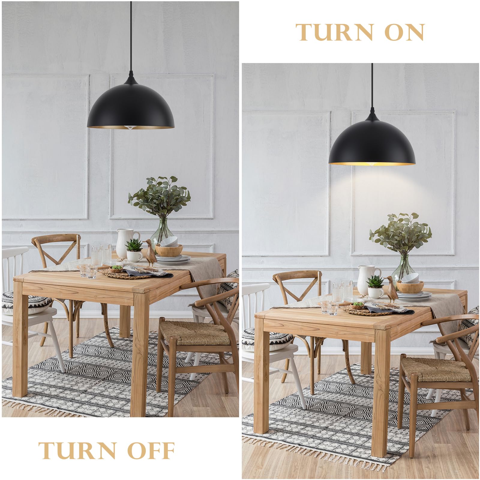White Pendant Lights, 11.8 inch Pendant Lights Kitchen Island, Farmhouse Pendant Light Fixtures (White Inside), Industrial Pendant Lighting for Dining Room, Bedroom, Hallway (1 Pack)