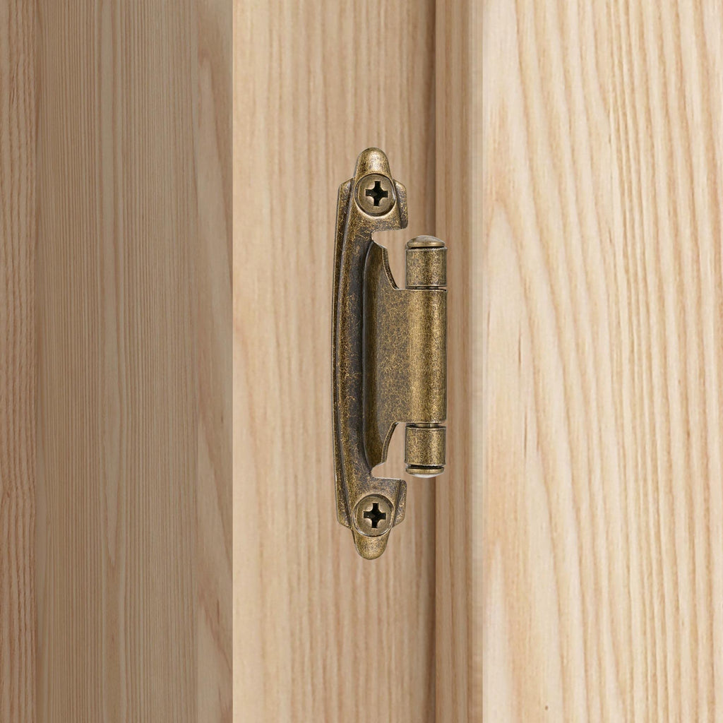 4 Pack (2 Pairs) Antique Brass Self Closing Cabinet Hinges for Kitchen Cabinet Door, 1/2" Overlay (Variable) Semi Concealed Kitchen Cabinet Hinges