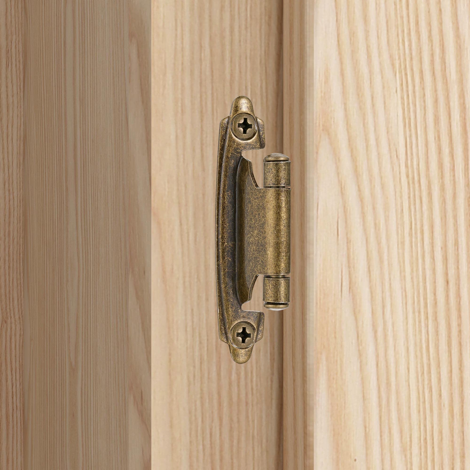 4 Pack (2 Pairs) Antique Brass Self Closing Cabinet Hinges for Kitchen Cabinet Door, 1/2" Overlay (Variable) Semi Concealed Kitchen Cabinet Hinges