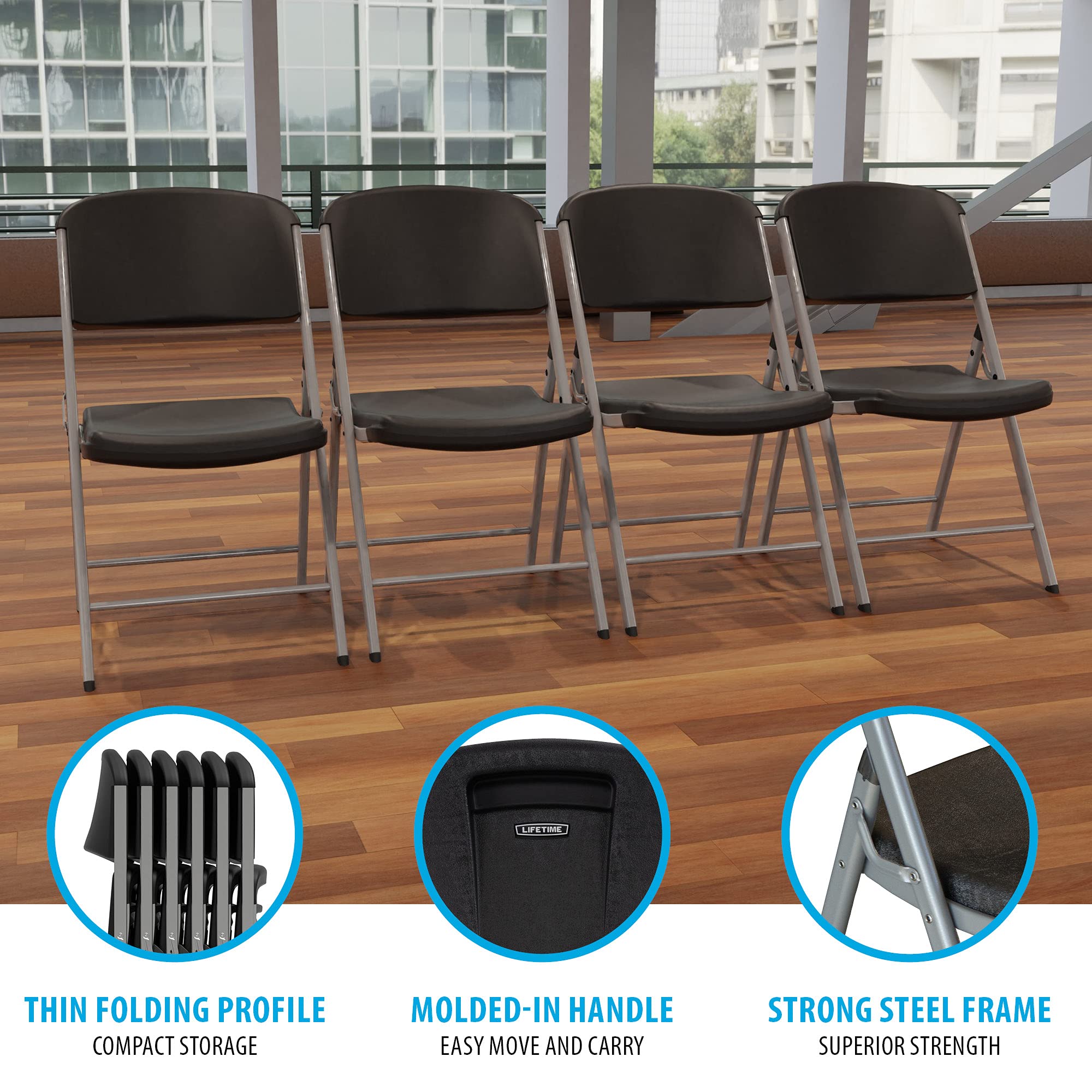 LIFETIME 42803 Commercial Grade Folding Chairs, 4 Pack, Almond