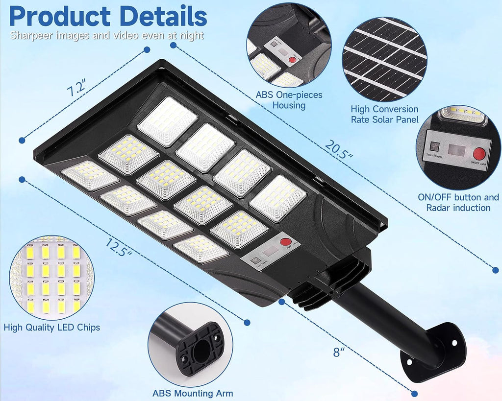 Solar Lights Outdoor for Outside, IP66 Waterproof Solar Street Lights Outdoor with Motion Sensor & Dusk to Dawn, 6500K Security Flood Light for Yard Garden with Remote Control - 4PACK