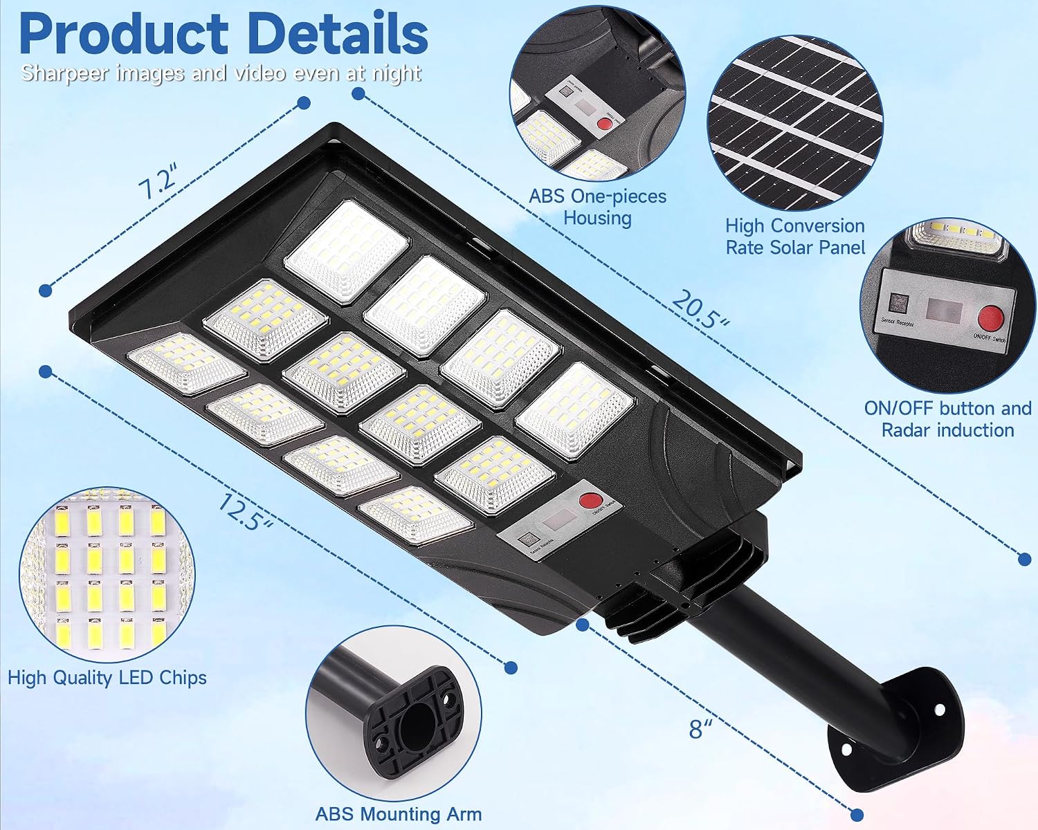 Solar Lights Outdoor for Outside, IP66 Waterproof Solar Street Lights Outdoor with Motion Sensor & Dusk to Dawn, 6500K Security Flood Light for Yard Garden with Remote Control - 4PACK