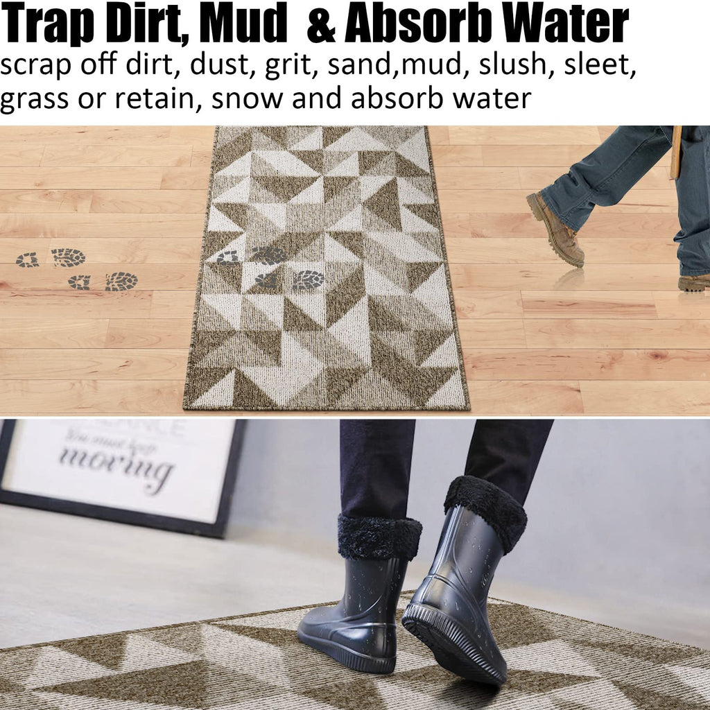 Indoor Doormat 24"x 36", Absorbent Front Back Door Mat Floor Mats, Rubber Backing Non Slip Door Mats Inside Mud Dirt Trapper Entrance Door Rug Carpet, Machine Washable Low Profile-Brown Time Cloister