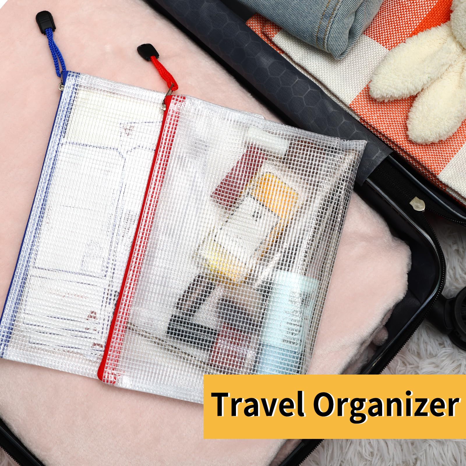 EOOUT 24pcs Mesh Zipper Pouch Bags A3 Extra Large Document Bag with Label Pocket, 16.9x12 Inches, Plastic Zip File Folders, Puzzles, Board Game Storage for Organizing Office Home