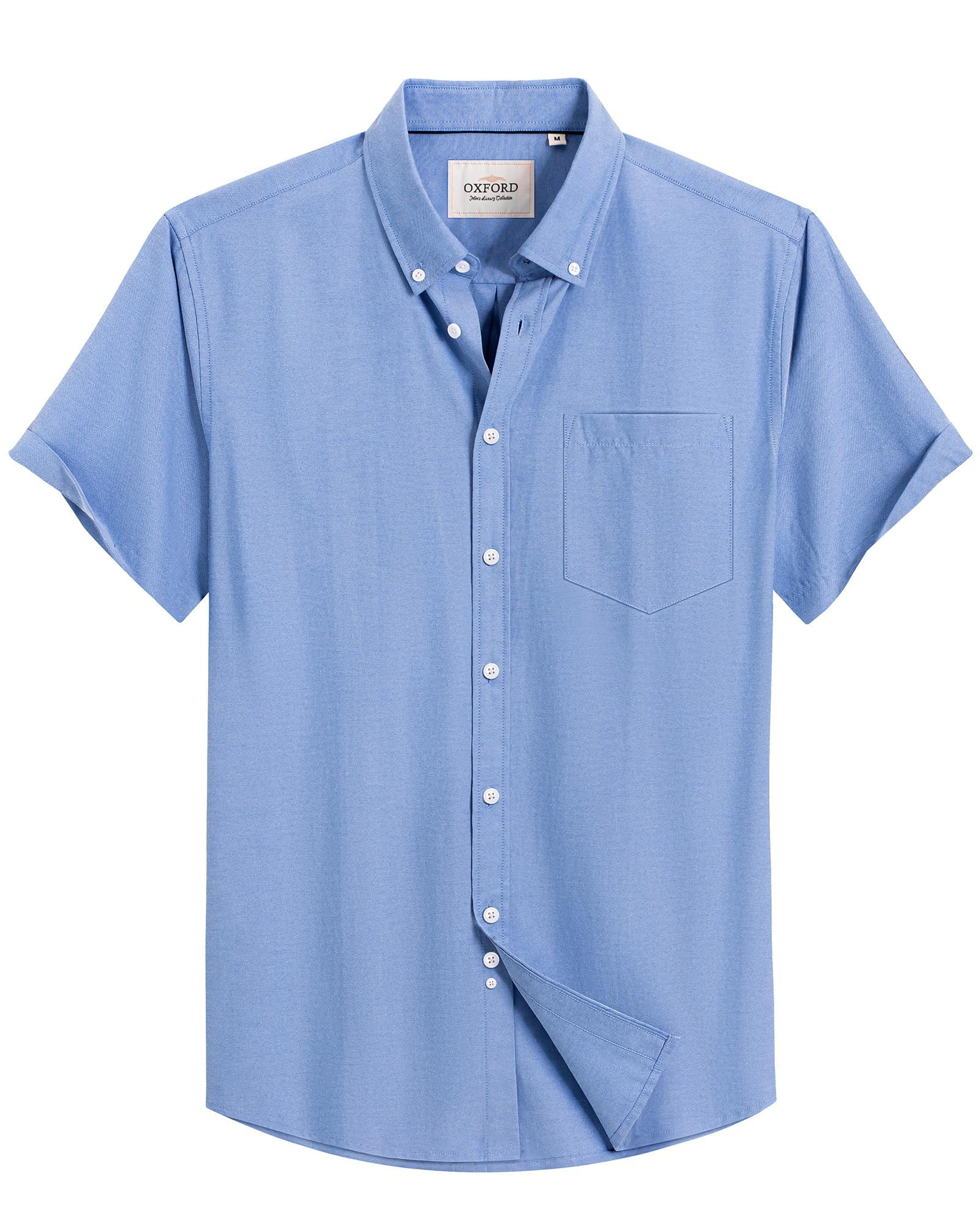 Alimens & Gentle Men's Short Sleeve Oxford Shirt Regular Fit Button Down Collar Shirts with Pocket
