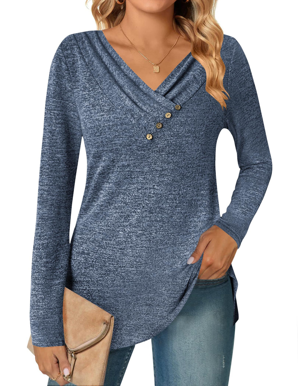 Zeagoo Women's Casual Tunic Tops Long Sleeve Shirts for Leggings V Neck Button Fall Pullover Blouse Loose Sweatshirts