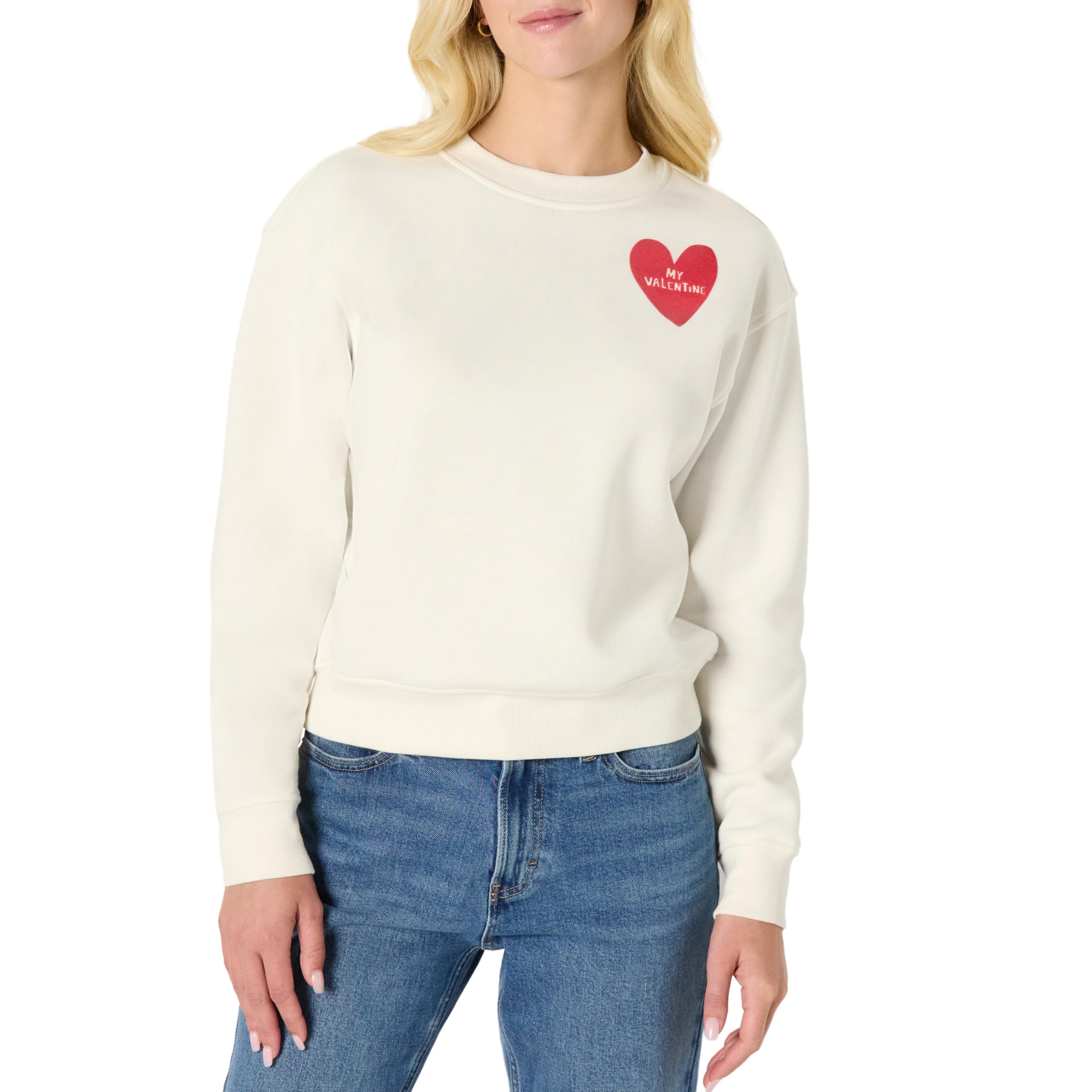 Amazon Essentials x Sofia Grainge Women's Relaxed Fit Boxy Drop Shoulder Crewneck Sweatshirt
