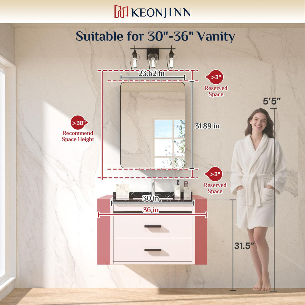Keonjinn 15 x 36 Inch Black Slim Medicine Cabinets, Narrow Bathroom Side Medicine Cabinet with Mirror, Stainless Steel Framed, Adjustable Shelves, Recessed or Wall Mount, Modern Farmhouse