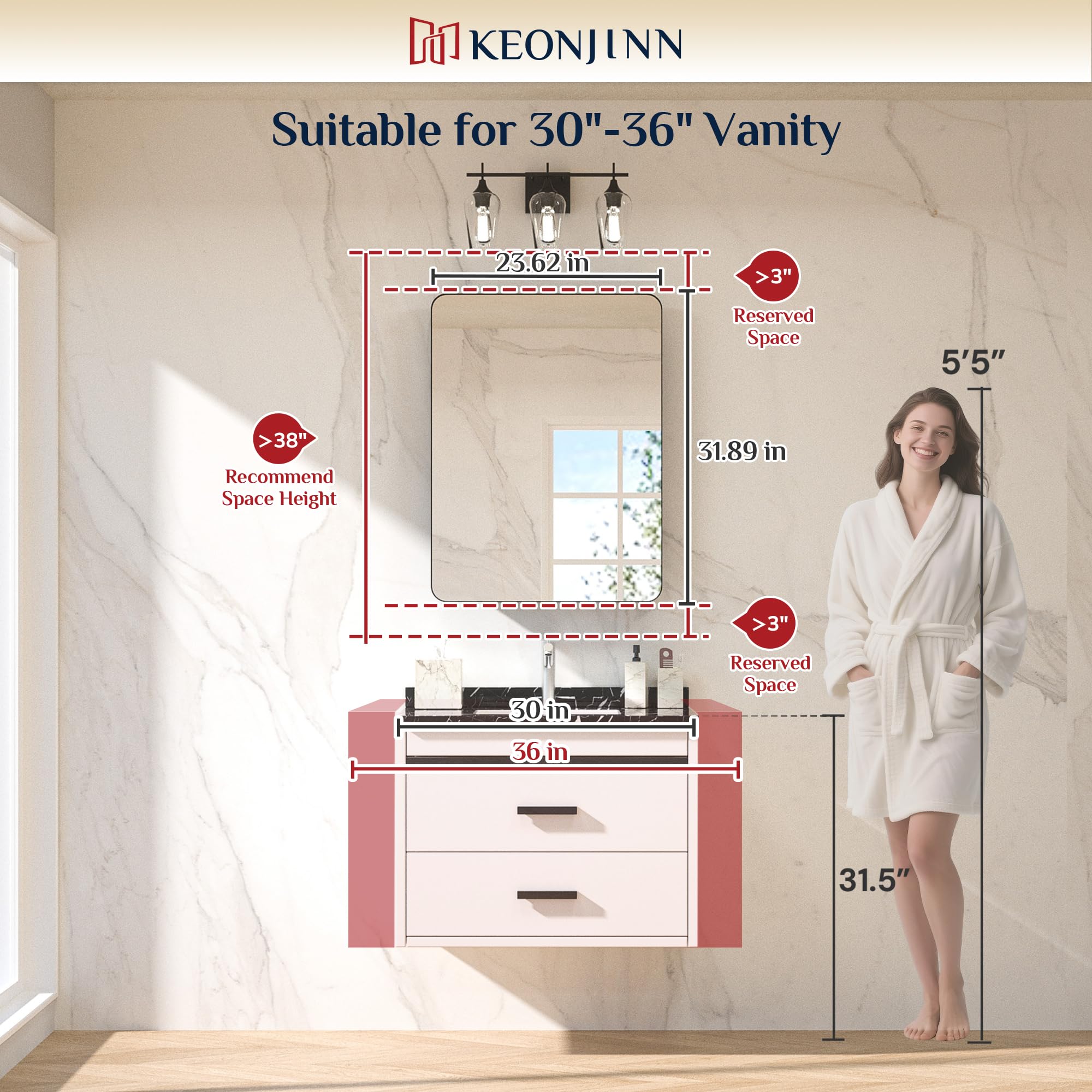 Keonjinn 15 x 36 Inch Black Slim Medicine Cabinets, Narrow Bathroom Side Medicine Cabinet with Mirror, Stainless Steel Framed, Adjustable Shelves, Recessed or Wall Mount, Modern Farmhouse