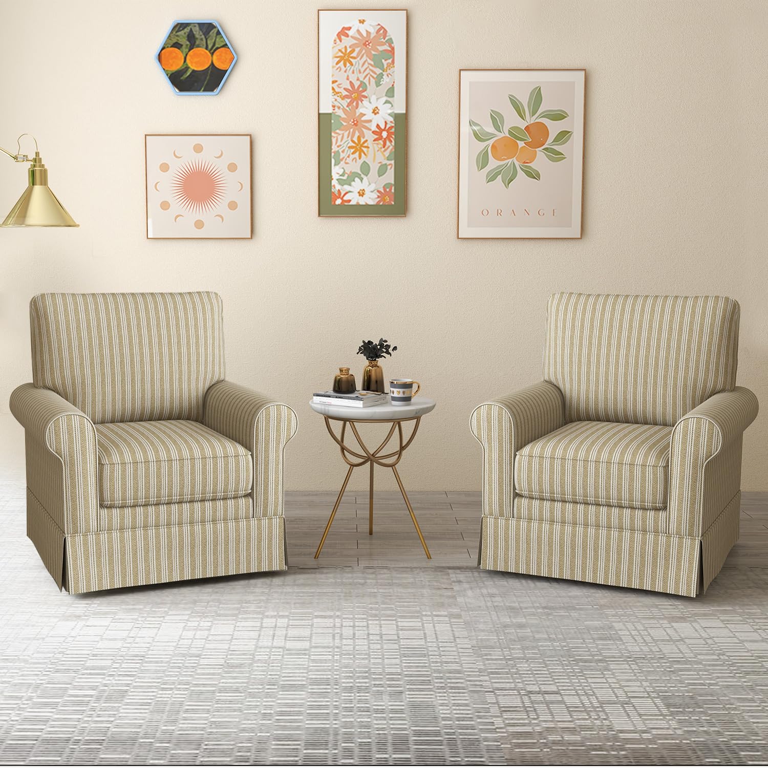 INZOY Swivel Accent Chair Linen Mid Century Modern Chair, Comfy Swivel Barrel Reading Chair, Upholstered Square Chair for Living Room Bedroom Small Spaces, Fully Assembled, Beige