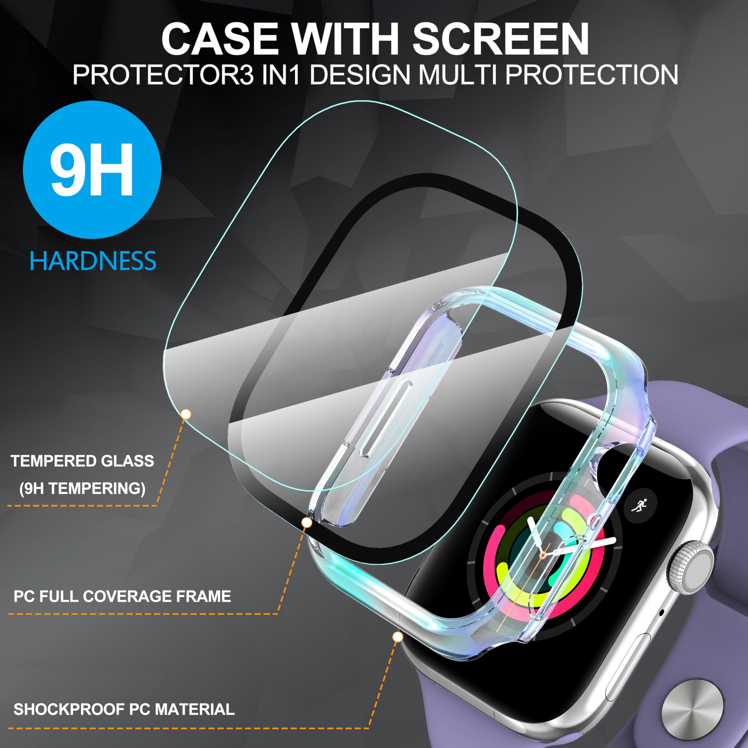 Diruite 2-Pack for Apple Watch Series 3/2/1 38mm Case, Ultra-Thin All-Around Tempered Glass Screen Protector Protection Cover for iWatch 38mm - Black
