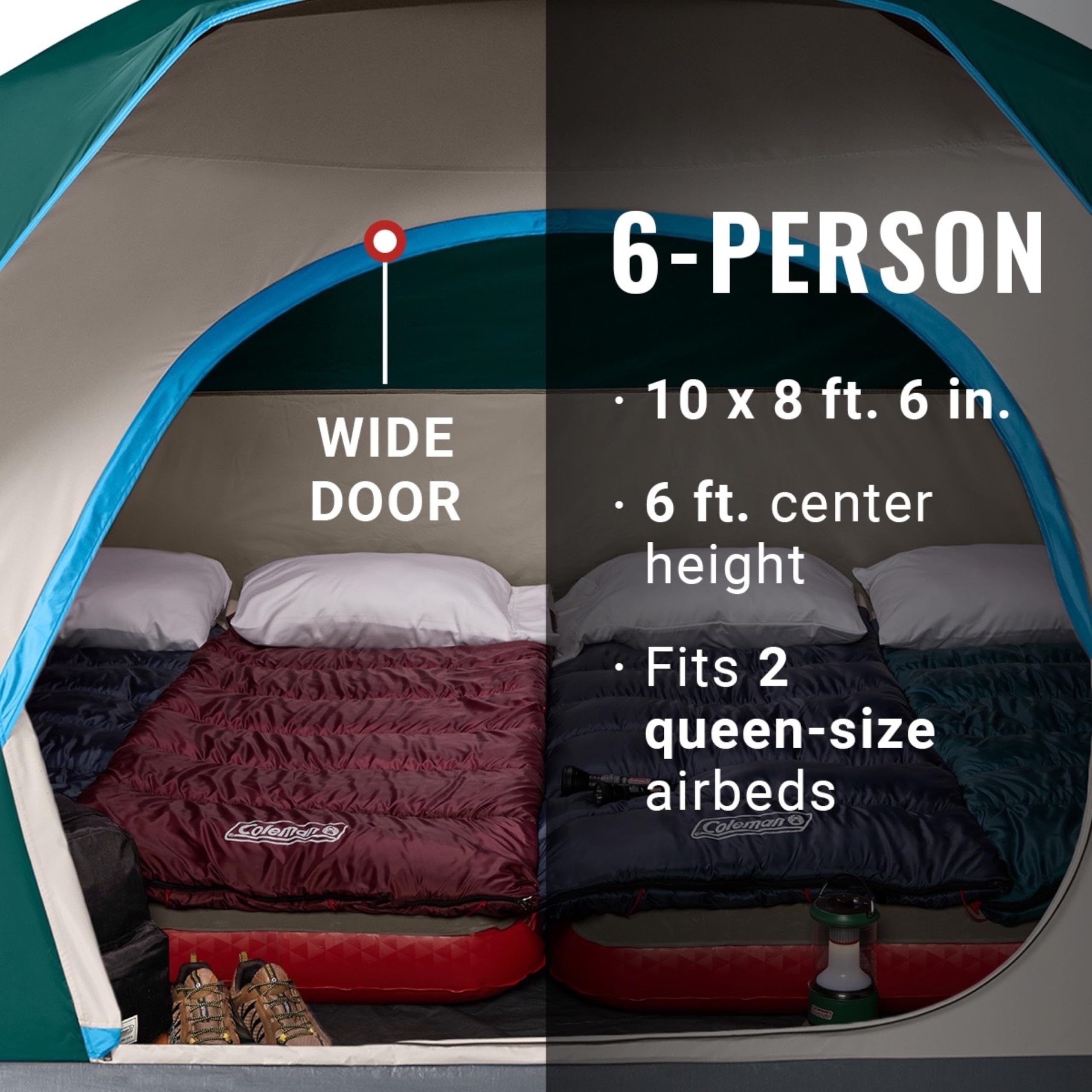 Coleman Skydome Camping Tent with 5 Minute Setup, 2/4/6/8 Person Weatherproof Tent with Rainfly & Carry Bag, 20% More Headroom Than Traditional Canopies