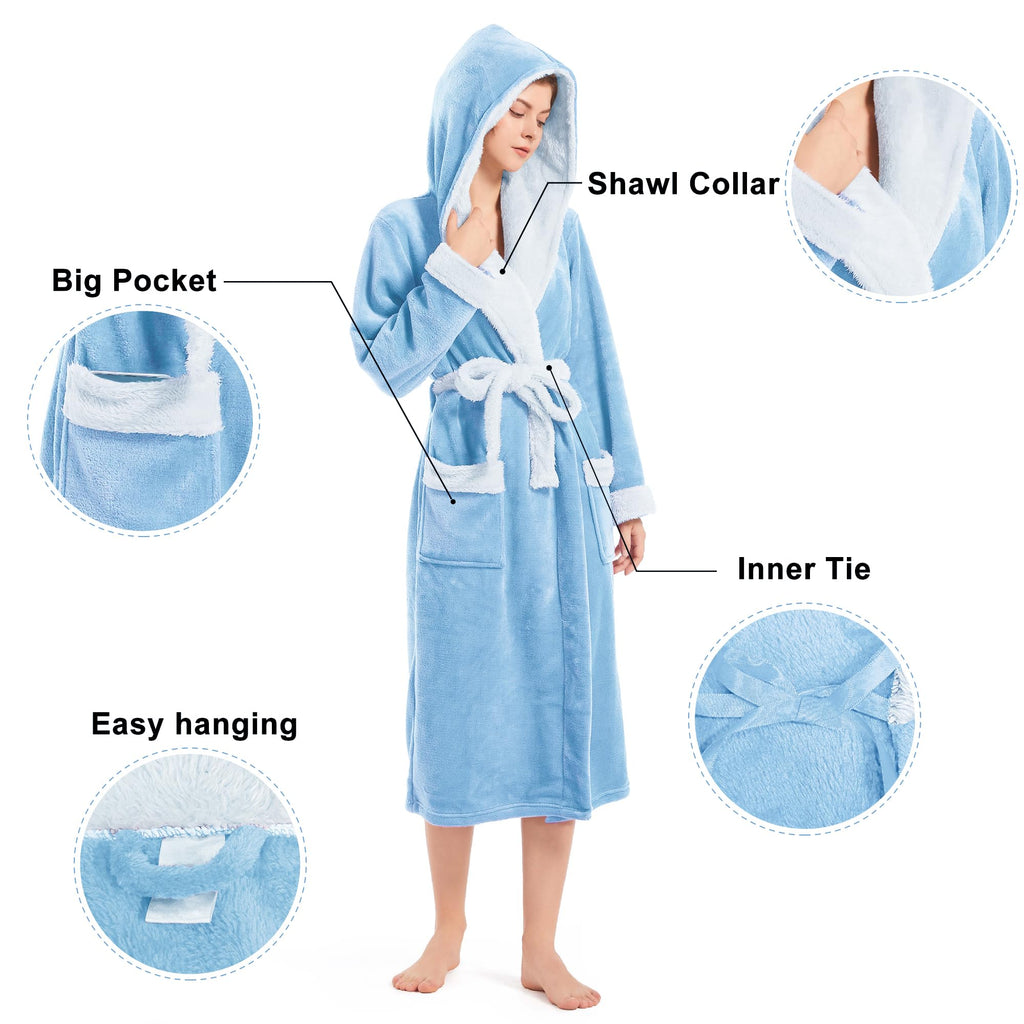 Inner Wish Women Hooded Plush Robe, Fleece Highly Absorbent Cozy Warm Bathrobe